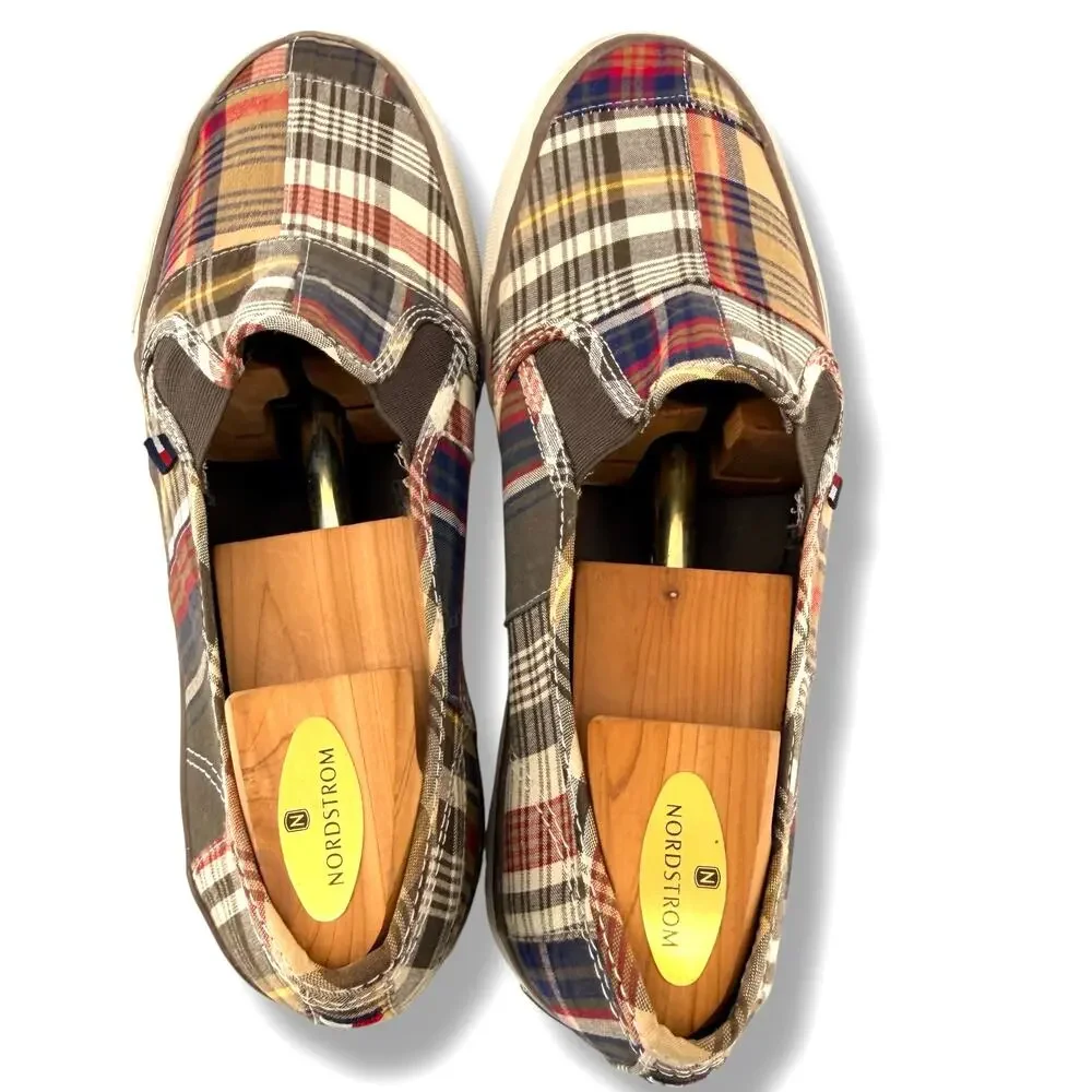 Tommy Hilfiger Patchwork Madras Plaid Slip On Sneakers Mens 10.5 Prep Coastal